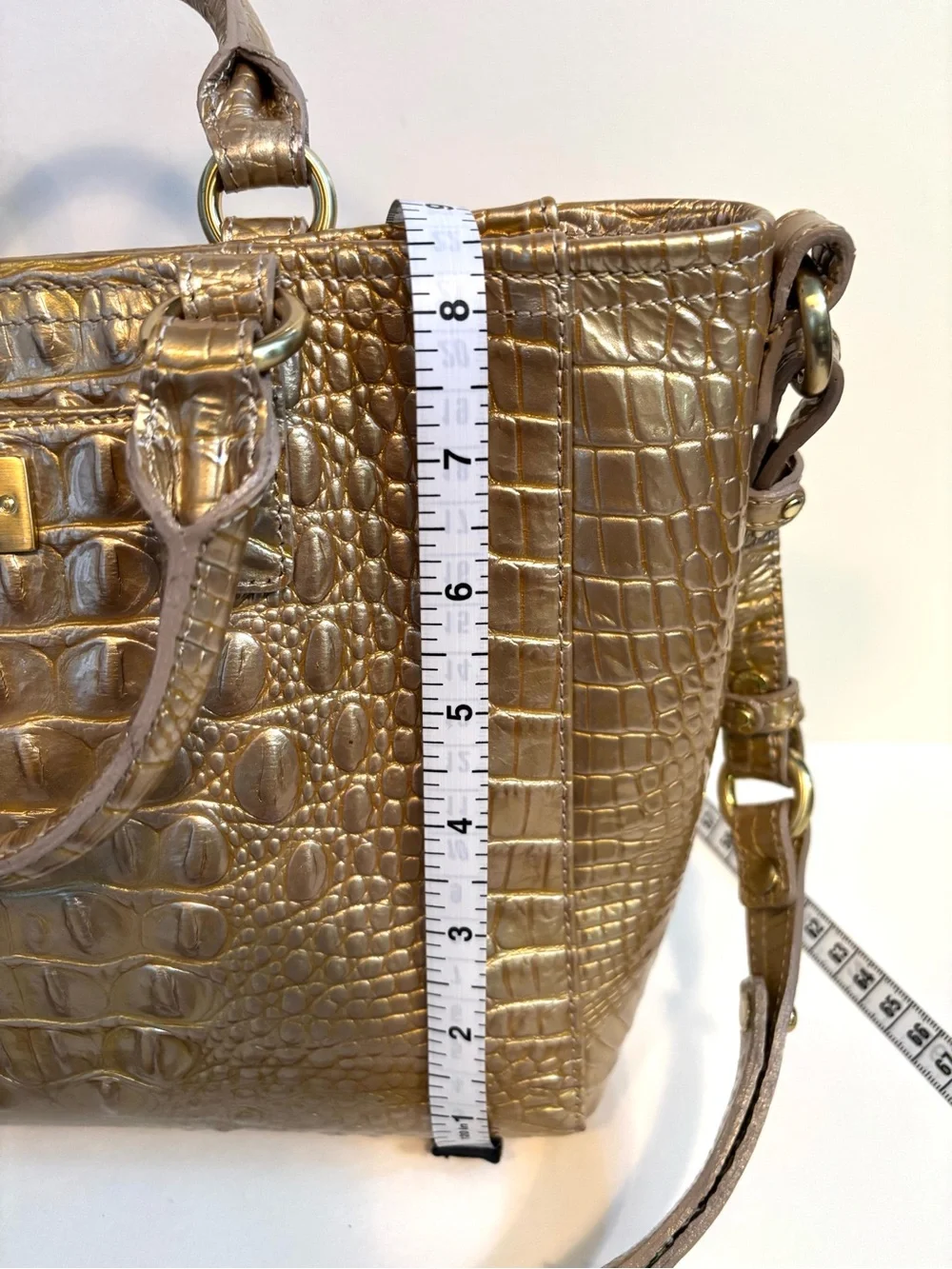 Rare New Brahmin Croc Mini Arno Fizz Glossy Gold Tan NWT